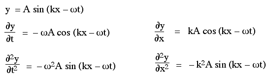 the first and second derivatives with respect to x and to t of y=Asin(kx-omega.t)